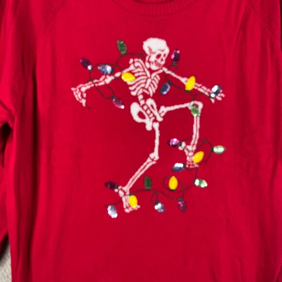 Torrid  Christmas Sweater Womens 2 Red Knit Pullover Skeleton Sequin Lights Plus - Picture 2 of 8